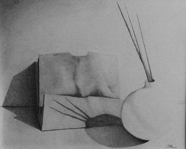 Paper bad and pot pencil drawing Paper bad and pot pencil drawing